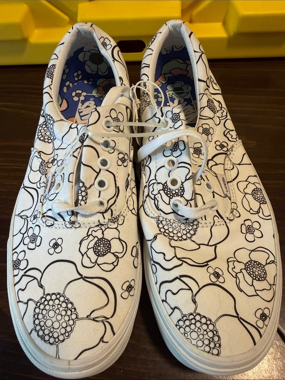 Vans White Canvas Sneakers with Black Floral Outline